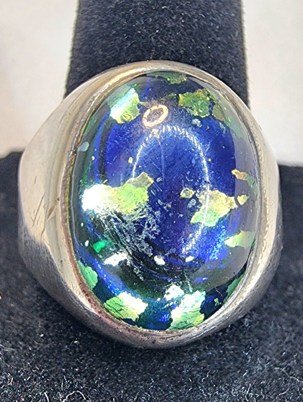 Sterling Silver Blue-Green Opal Dome Ring - Women Jewelry, SZ 9.75